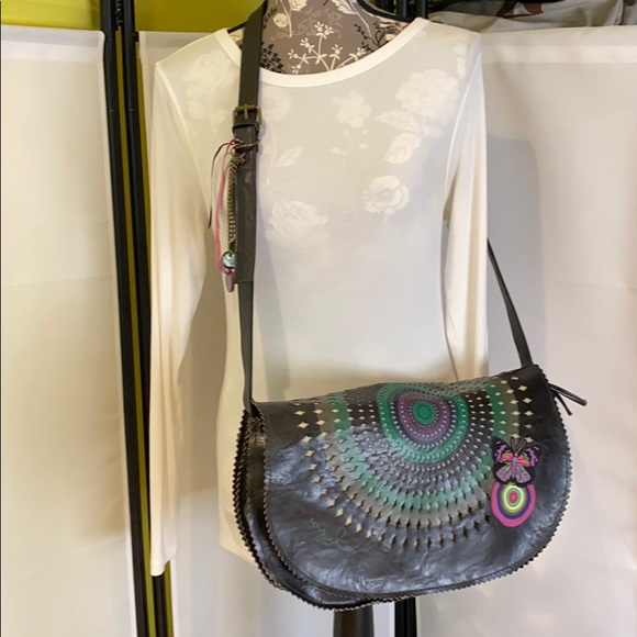 Desigual Handbags - Desigual Large Crossbody Faux Green Leather Bag